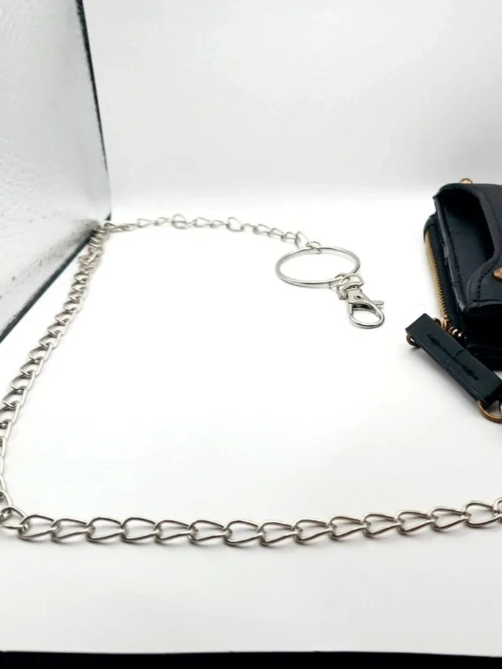 Black + White Skater Checkered Wallet with Removable Card Holder + Chain
